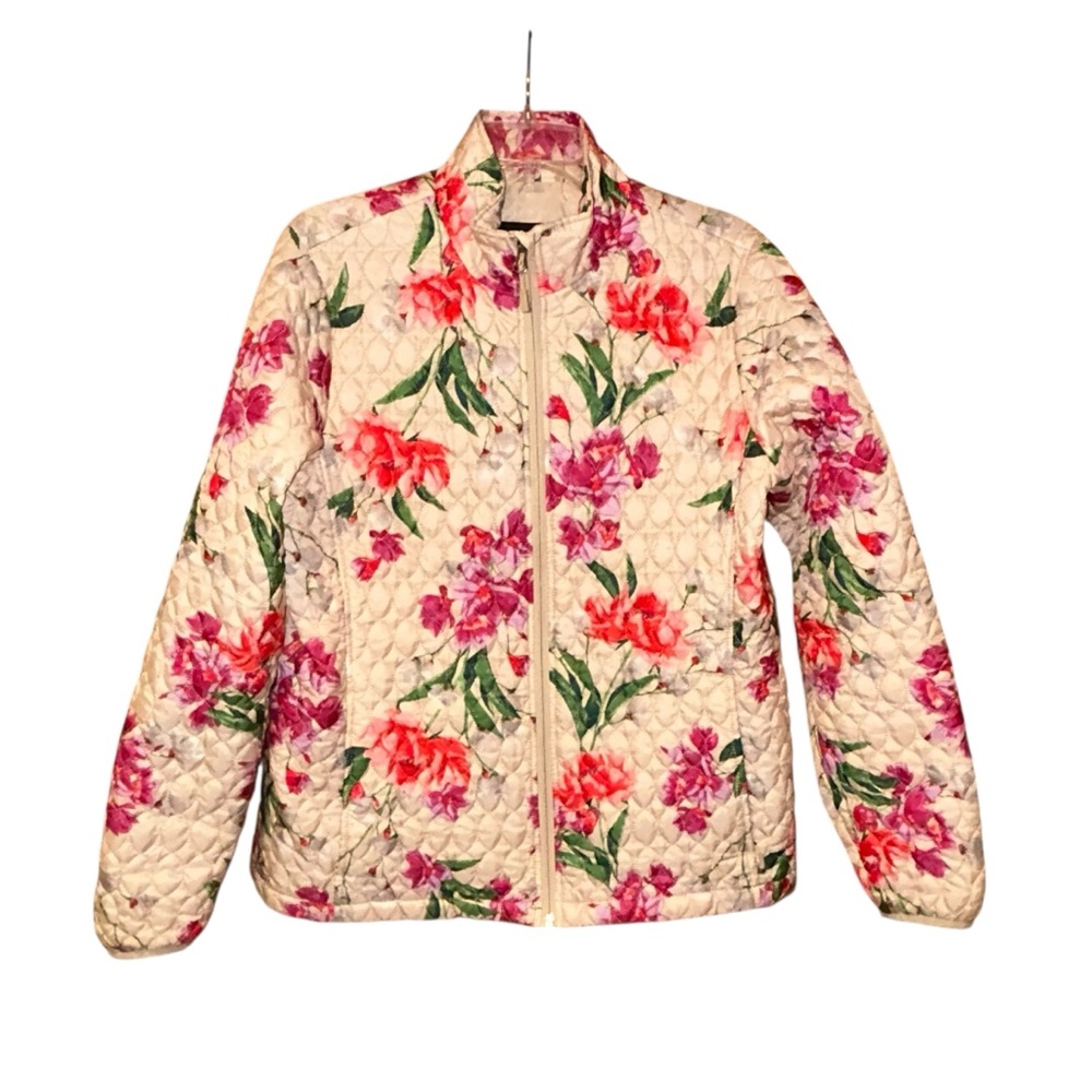 Lands End PrimaLoft Quilted Floral Jacket Womens Large 14-16 Packable‎ Coat